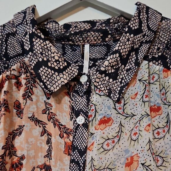 Free People Orange Long Sleeve Button Down Shirt - Picture 3 of 6